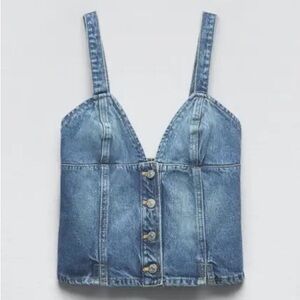 Zara Blue Denim Button-Up Top